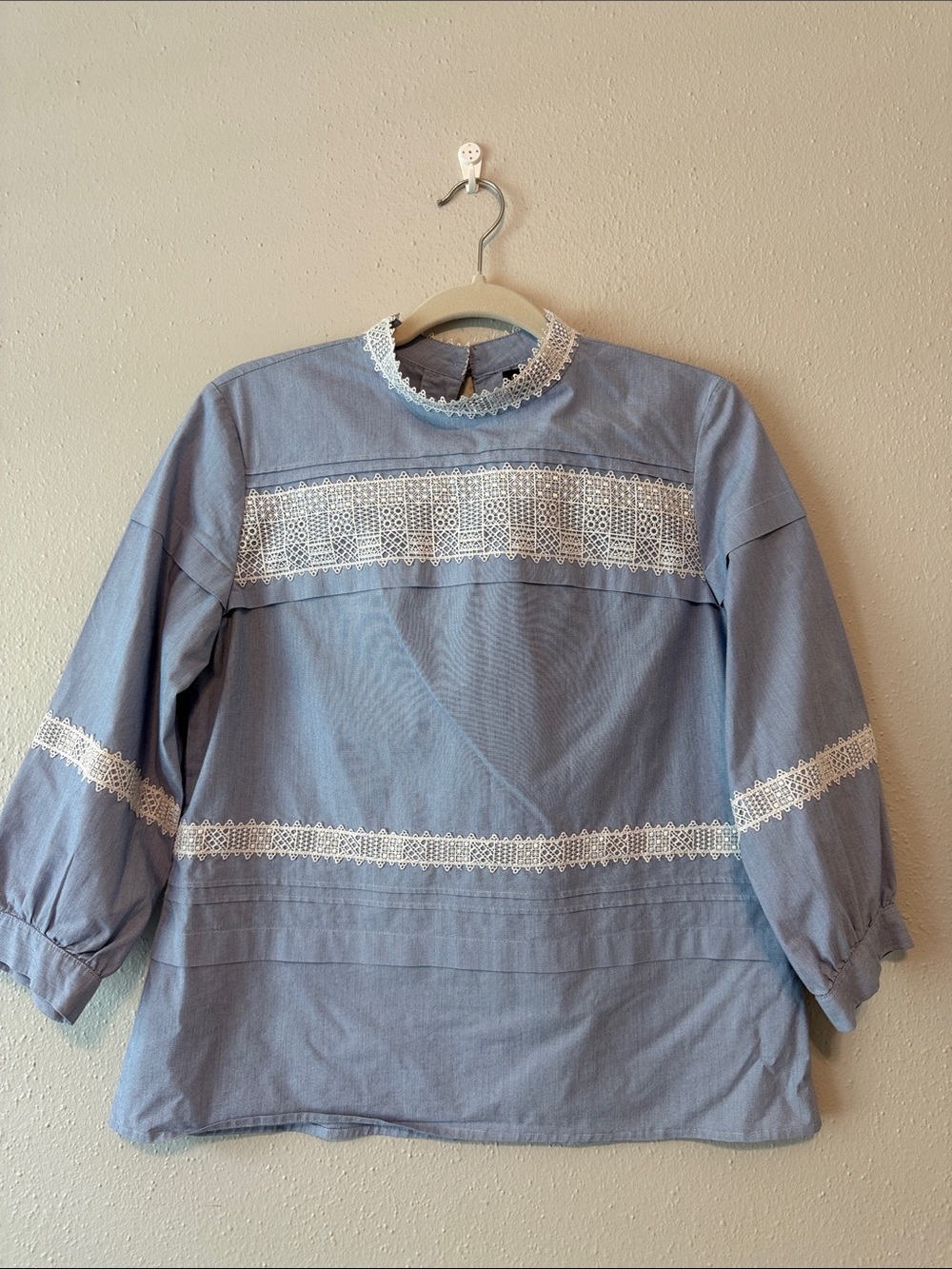Banana Republic Blue Lace Trim Pintuck Blouse